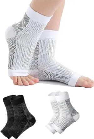 2 Pair Ankle Compression Socks - Ankle Sleeves for Women Men, Ankle Brace Compression Socks, Soothe Socks for Neuropathy Pain(Black White,L/XL)