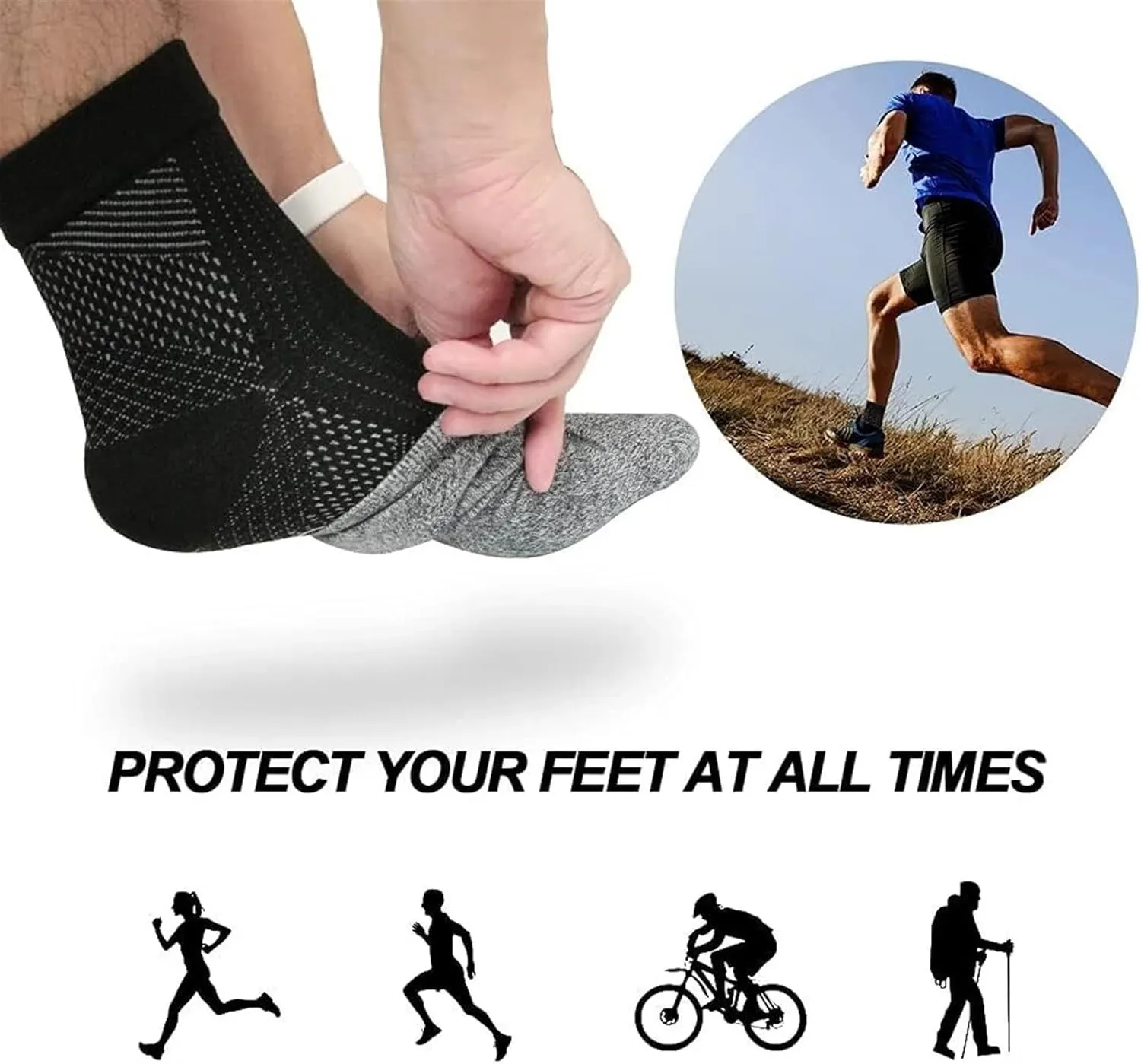 2 Pair Ankle Compression Socks - Ankle Sleeves for Women Men, Ankle Brace Compression Socks, Soothe Socks for Neuropathy Pain(Black White,L/XL)