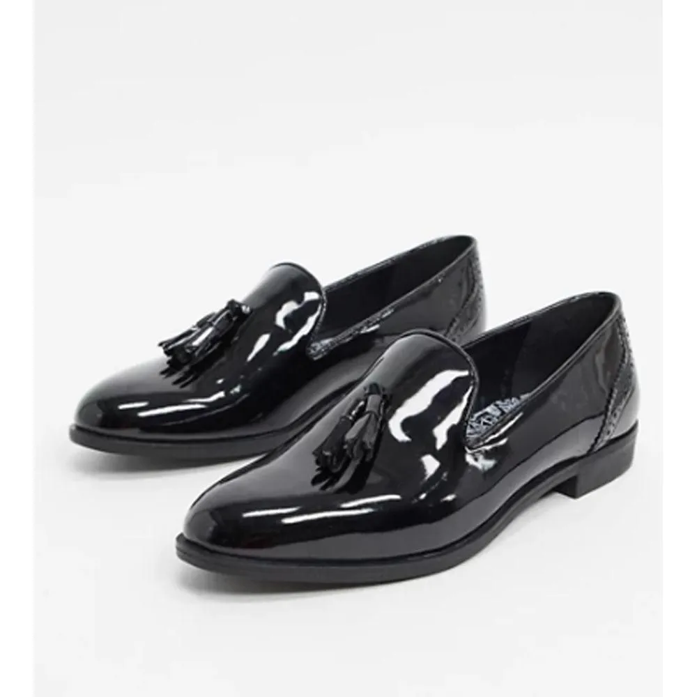 Asos- House Of Hounds Arrow Tassel Loafers In Black Patent