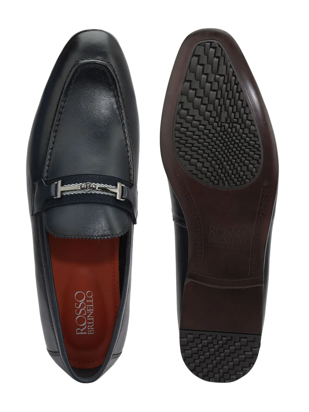 Blue Plain Loafers With Metal Clip