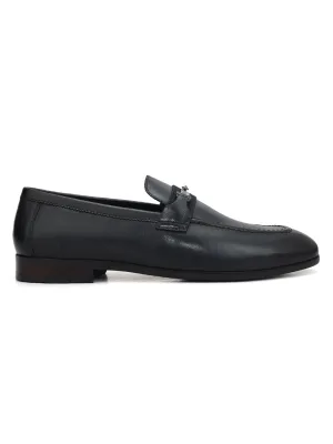 Blue Plain Loafers With Metal Clip