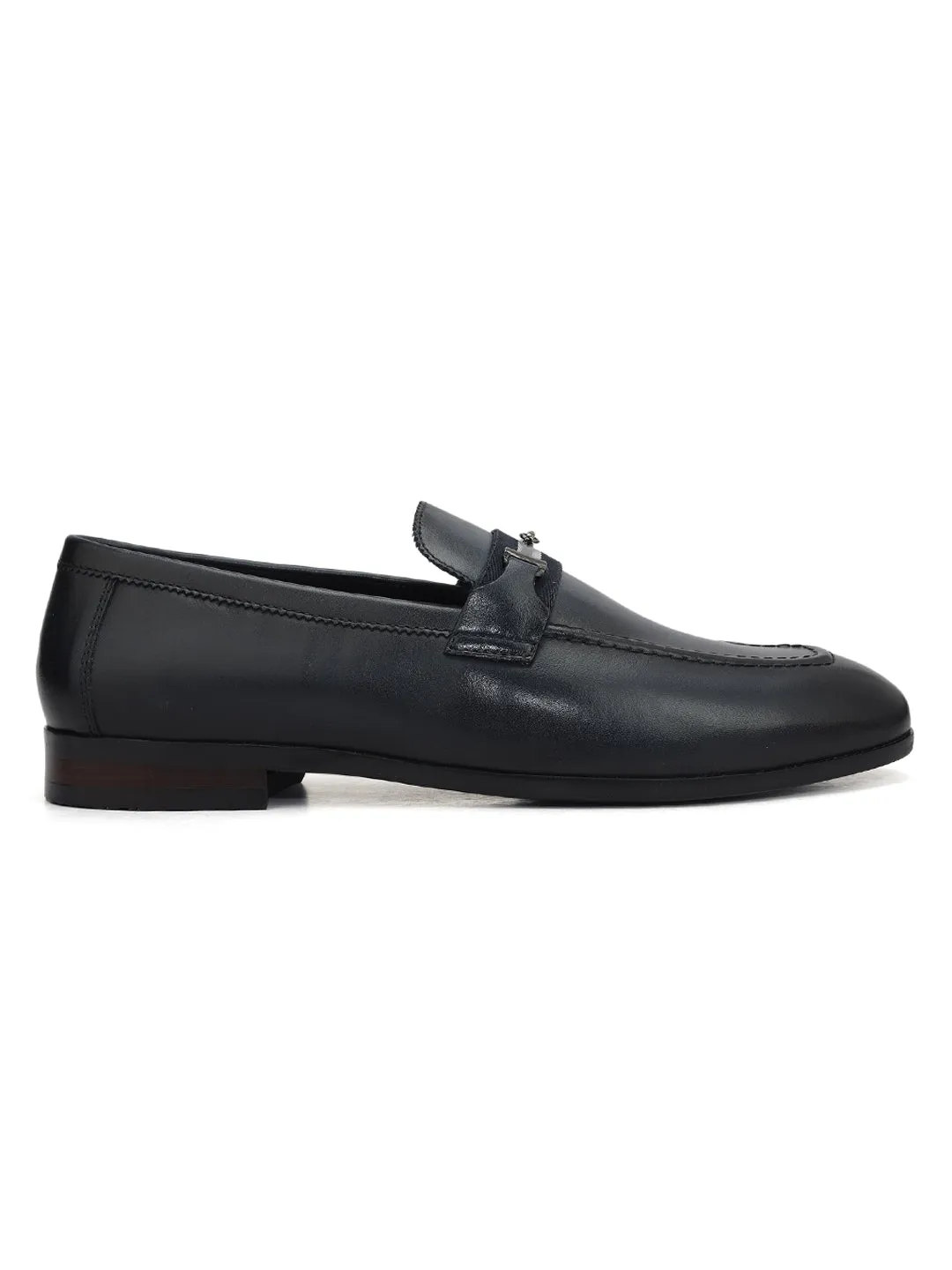 Blue Plain Loafers With Metal Clip