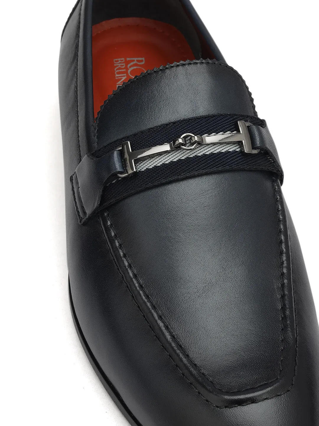 Blue Plain Loafers With Metal Clip