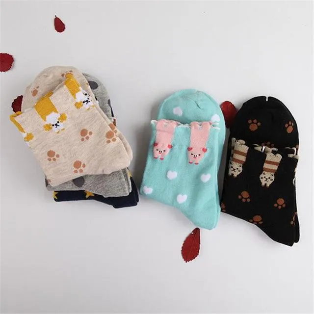 Cat or Dog Ankle Socks Athletic Socks With Cute Animals