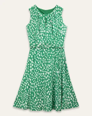 Cora Polka Dot Pleated Neck Midi Dress | GREEN/SW