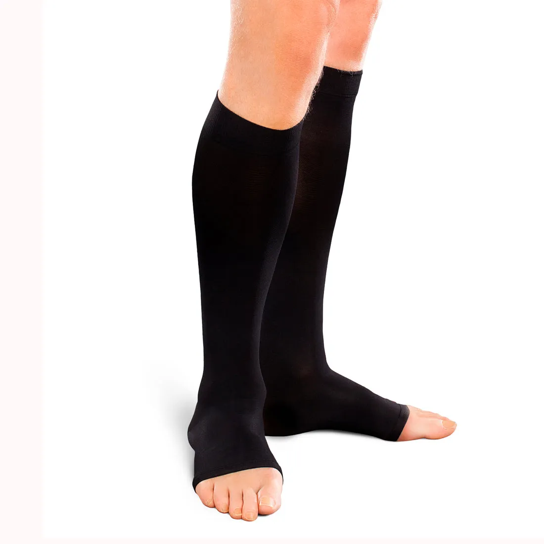 EASE Opaque Mild Support Unisex Open Toe Knee High 15-20 MMHG Black Small Long - One Pair (#30208)