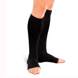 EASE Opaque Mild Support Unisex Open Toe Knee High 15-20 MMHG Black Small Long - One Pair (#30208)
