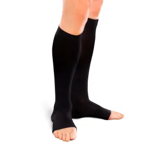EASE Opaque Moderate Support Unisex Open Toe Knee High 20 - 30 MMHG Black Small Long - One Pair (#30453)