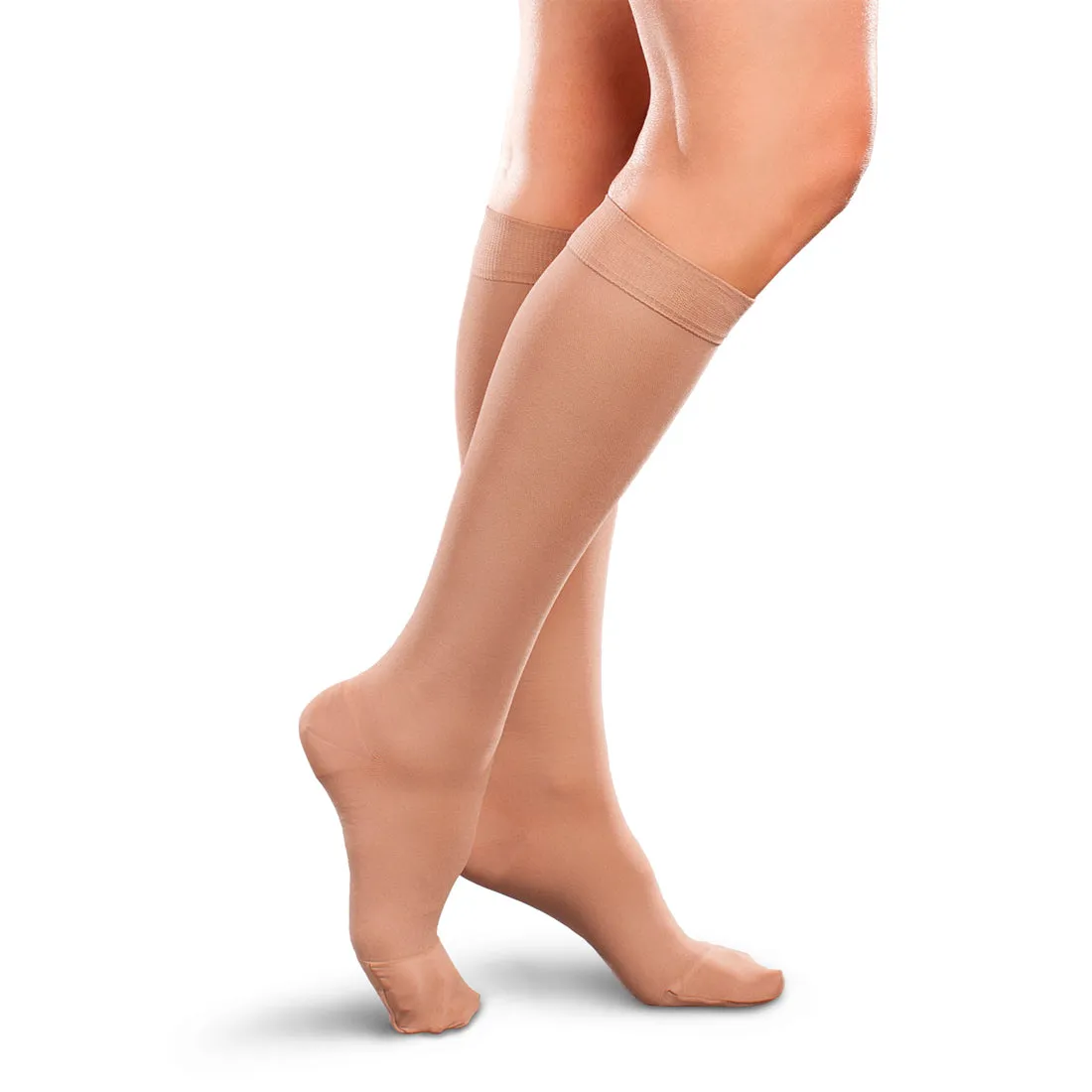 Ease Opaque Moderate Support Women's Knee High 20 - 30 MMHG  Sand Medium Short - One Pair (#30275)
