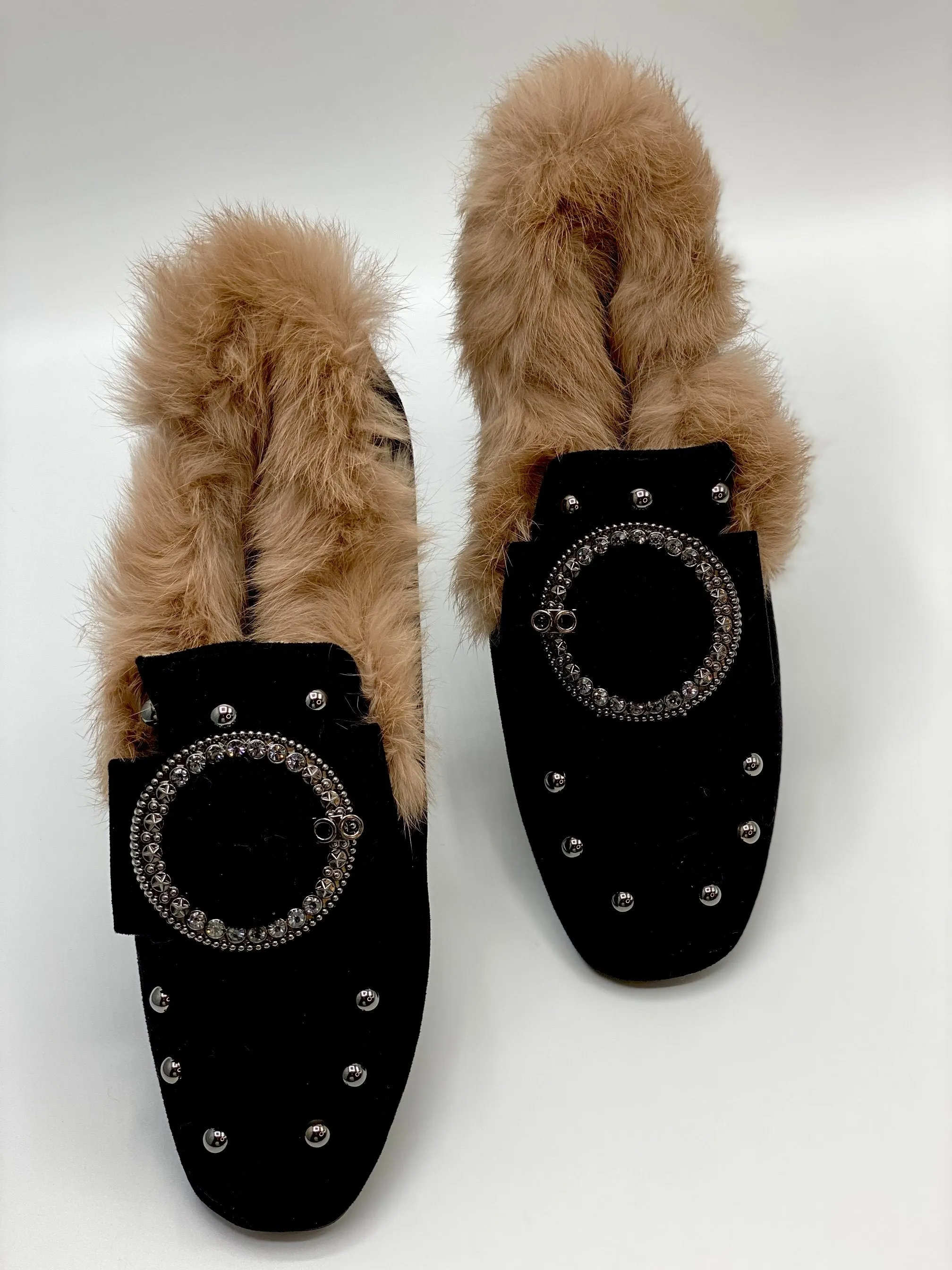 Forever Comfort Studded Faux Fur Loafers (Black)