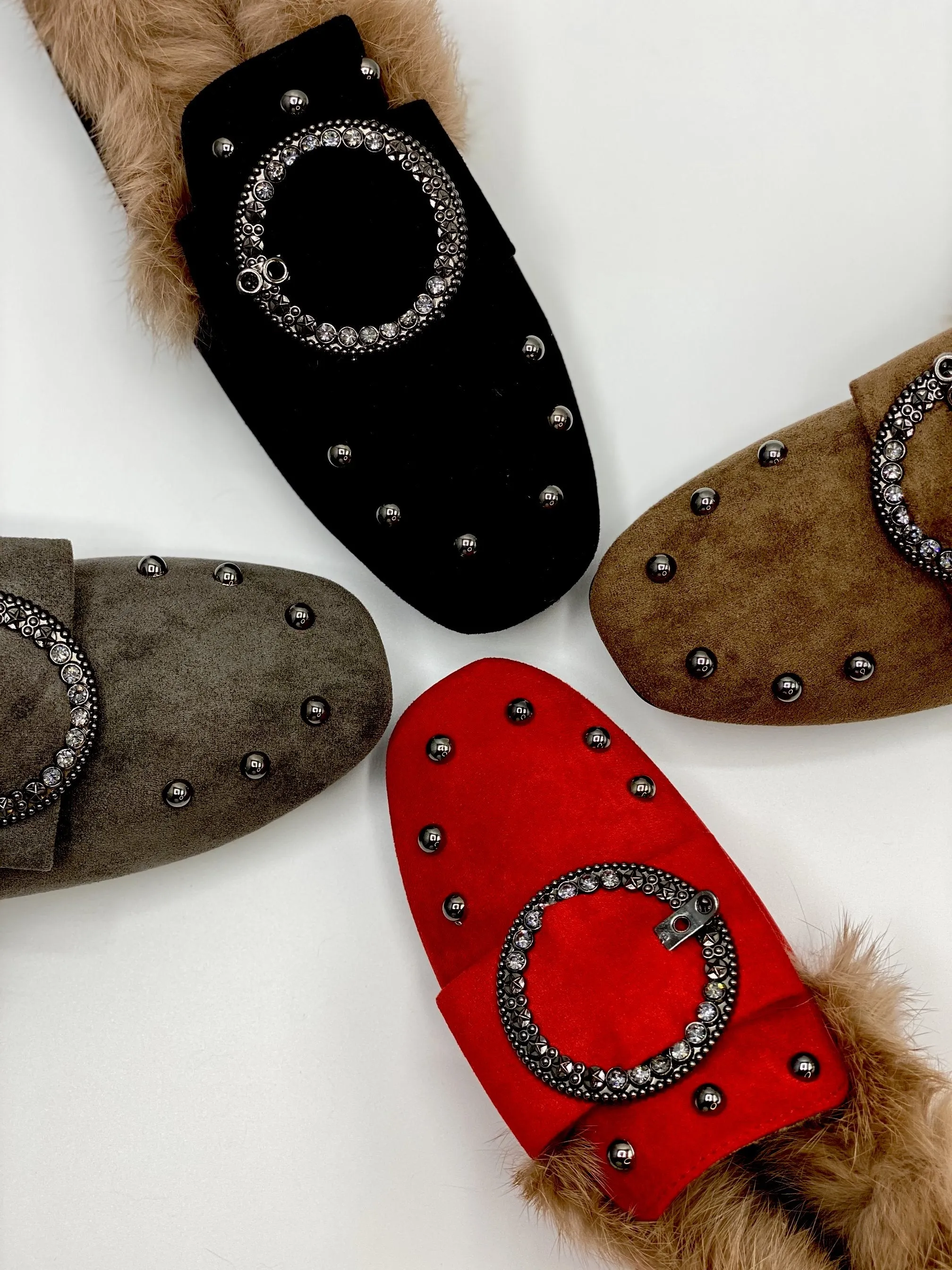 Forever Comfort Studded Faux Fur Loafers (Black)