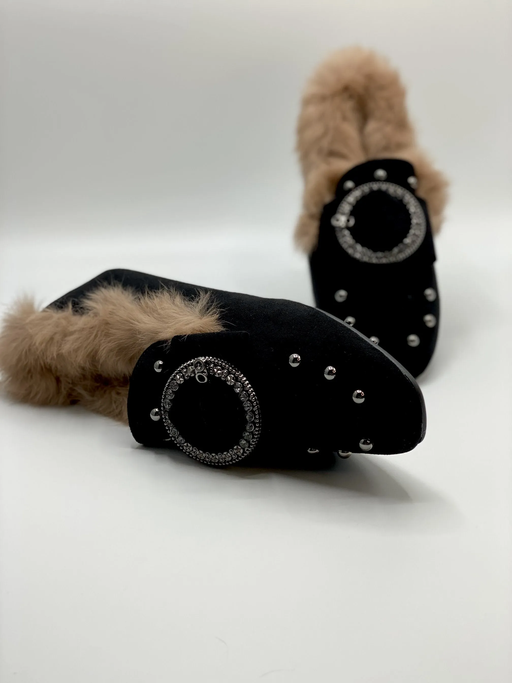 Forever Comfort Studded Faux Fur Loafers (Black)