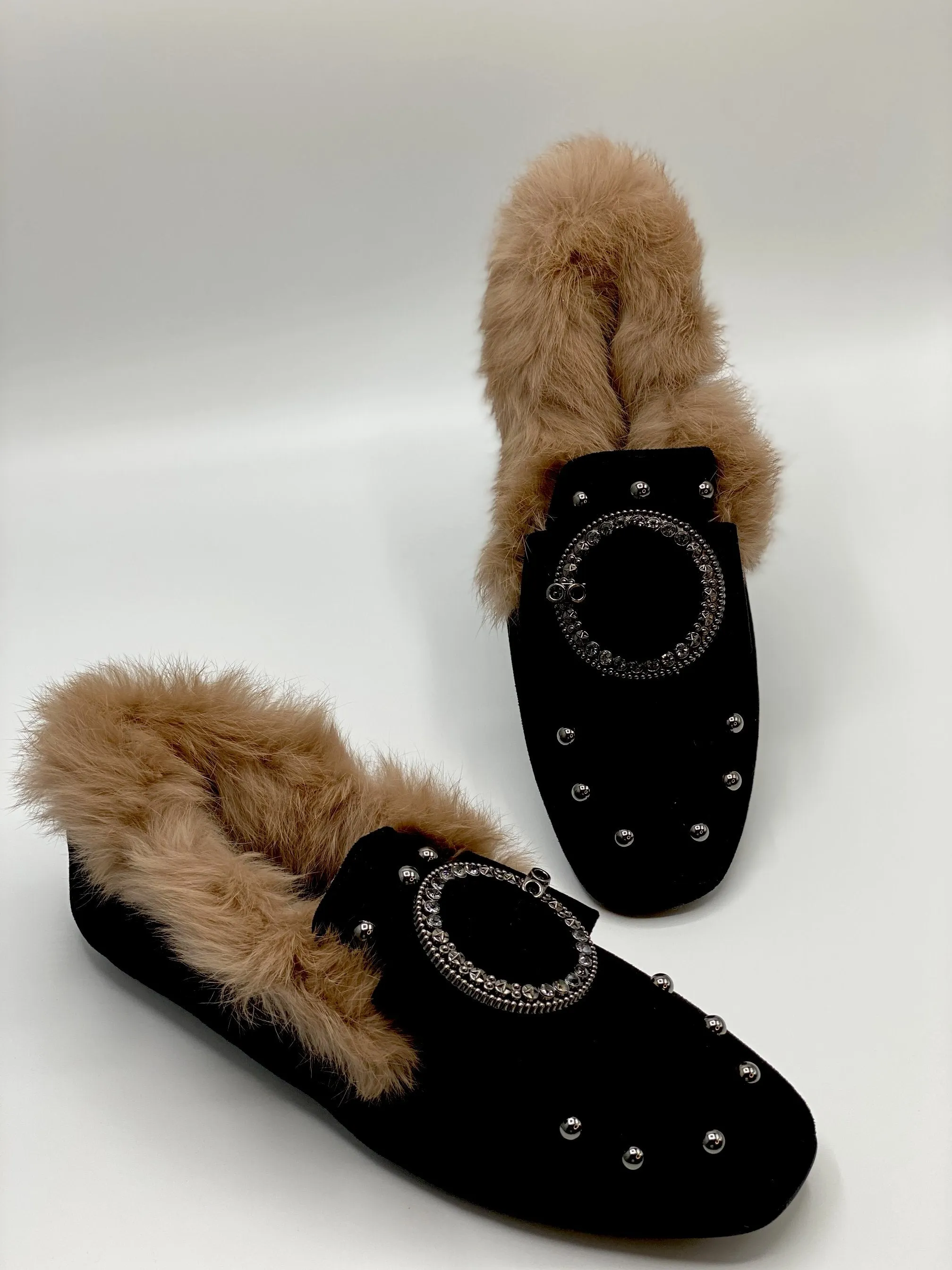 Forever Comfort Studded Faux Fur Loafers (Black)