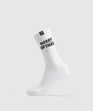 Gymshark Liftmas Single Crew Sock - White