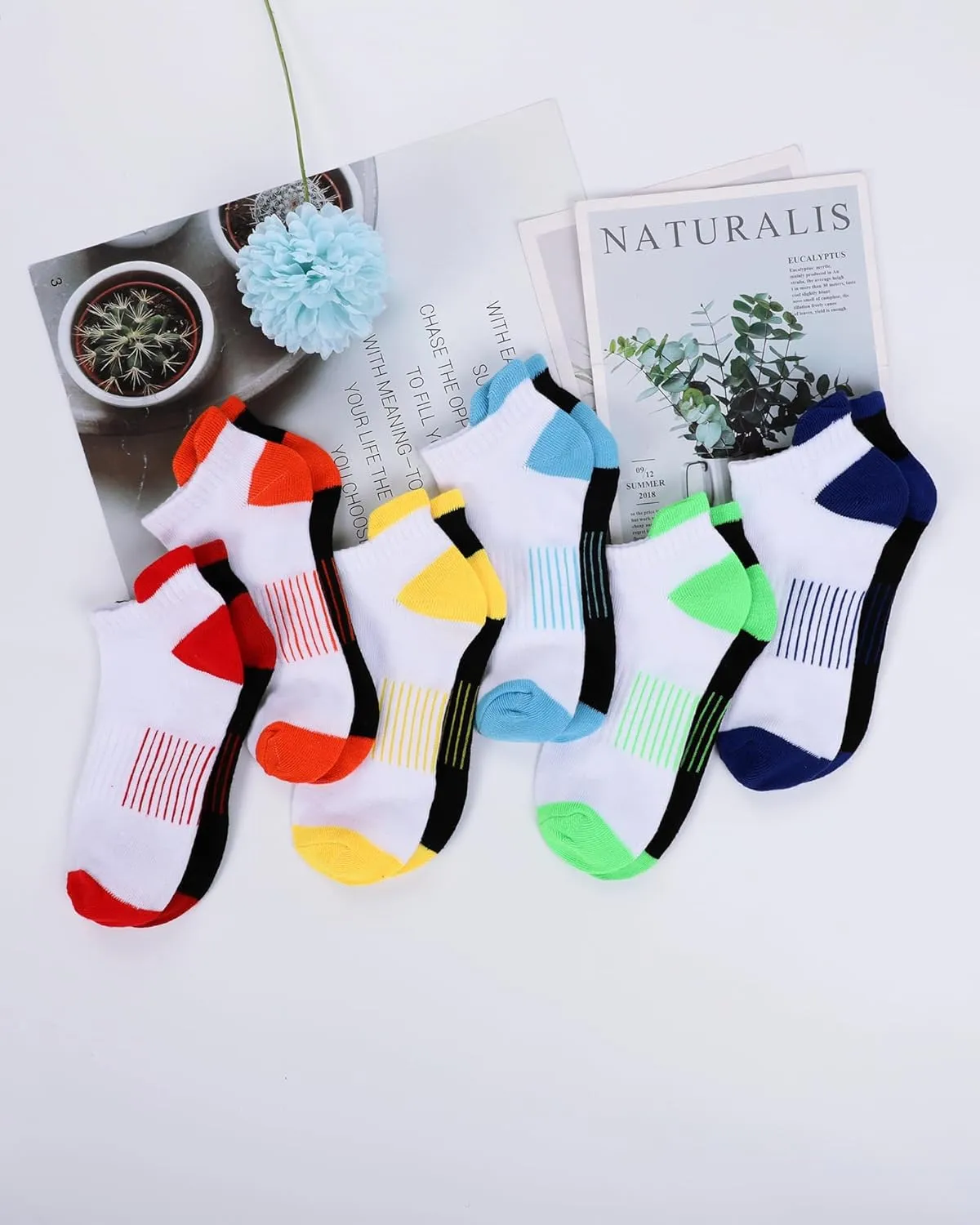 HASMES 12 Pairs Boys Girls Athletic Ankle Socks Kids 6-8 8-10 10-12 Years Old Cotton Half Cushion Low Cut Socks