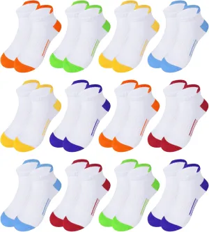 HASMES 12 Pairs Boys Girls Athletic Ankle Socks Kids 6-8 8-10 10-12 Years Old Cotton Half Cushion Low Cut Socks