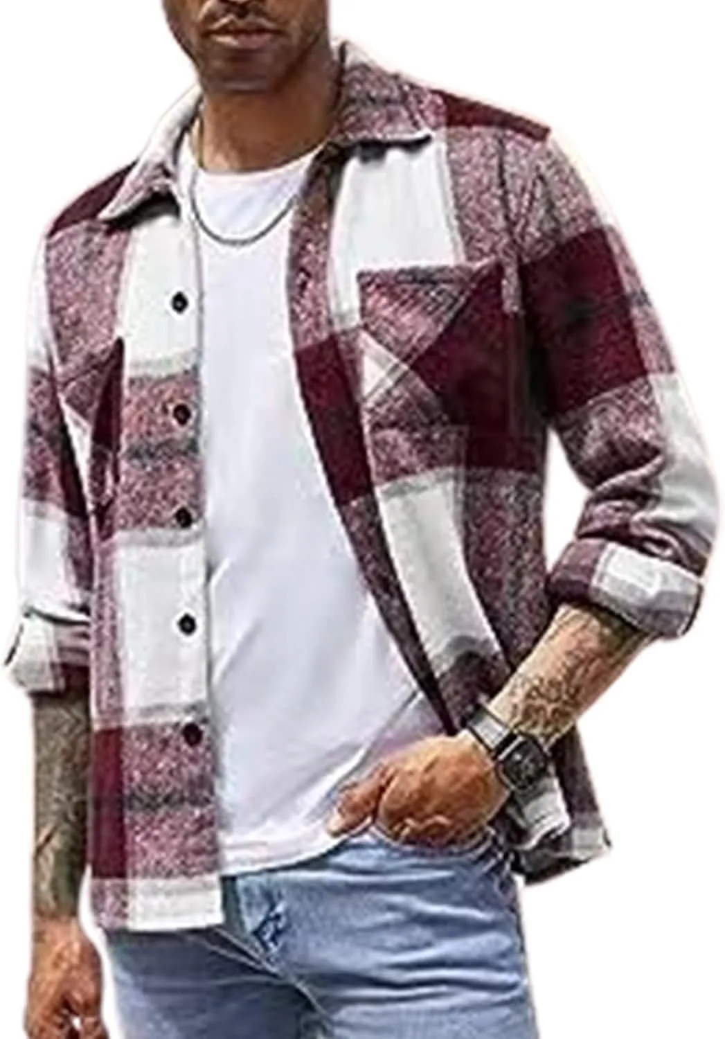 Henlley Shirts for Men Fashion Casual Solid Color Zippered Jacket Top Mens Jacket Mens Long Sleeve Tee Shirts Fall