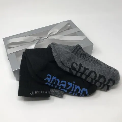 I am amazing®  I am strong™ merino wool crew sock set in silver gift box