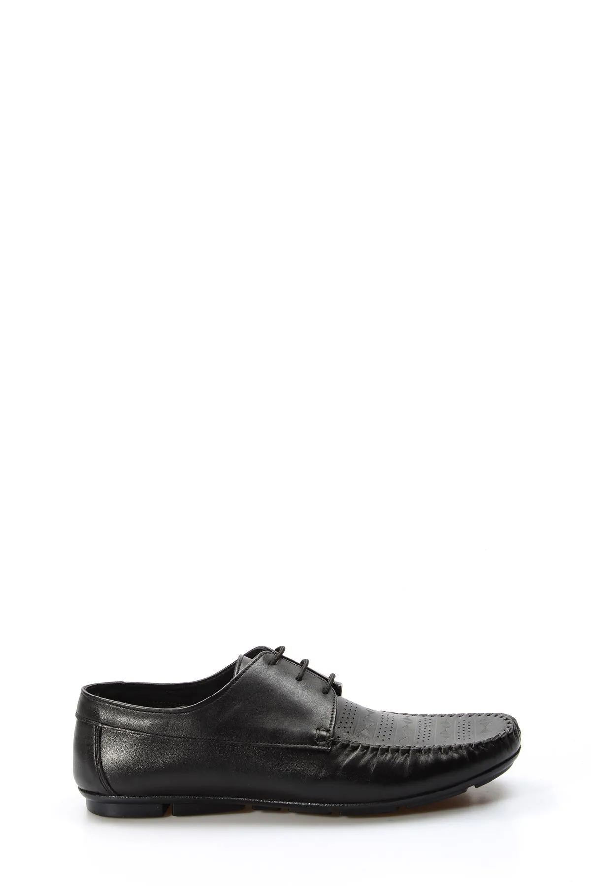 Men's Black Leather Lace-Up Loafers with Perforated Detail - Wessi