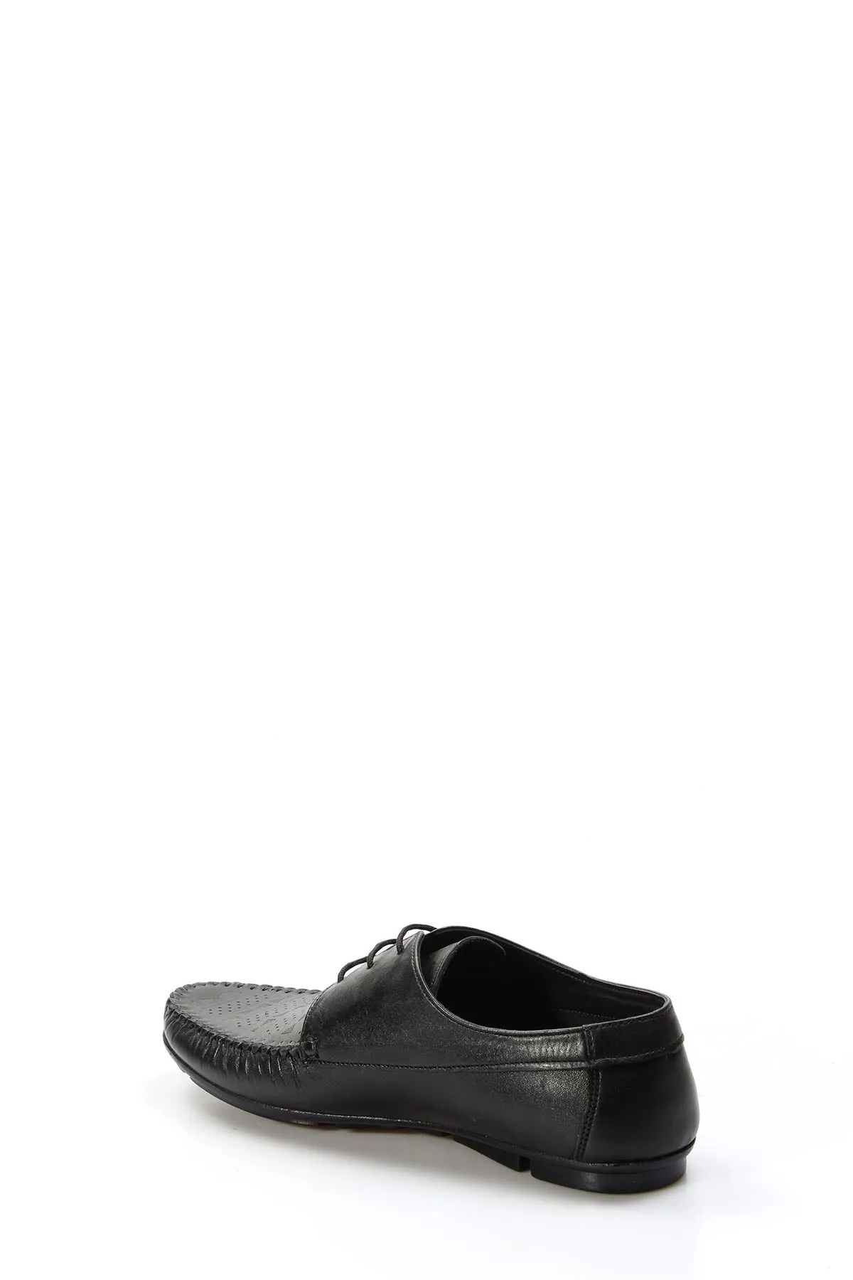 Men's Black Leather Lace-Up Loafers with Perforated Detail - Wessi
