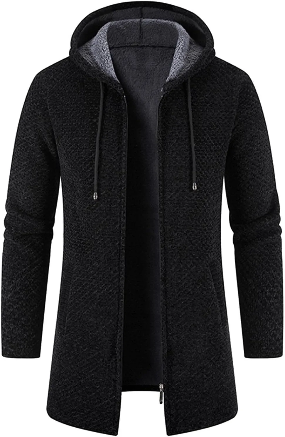 Mens Cardigan Hoodie Sweaters Full Zip Fleece Lined Thermal Knitted Sweater Long Sleeve Drawstring Hooded Sweatshirts