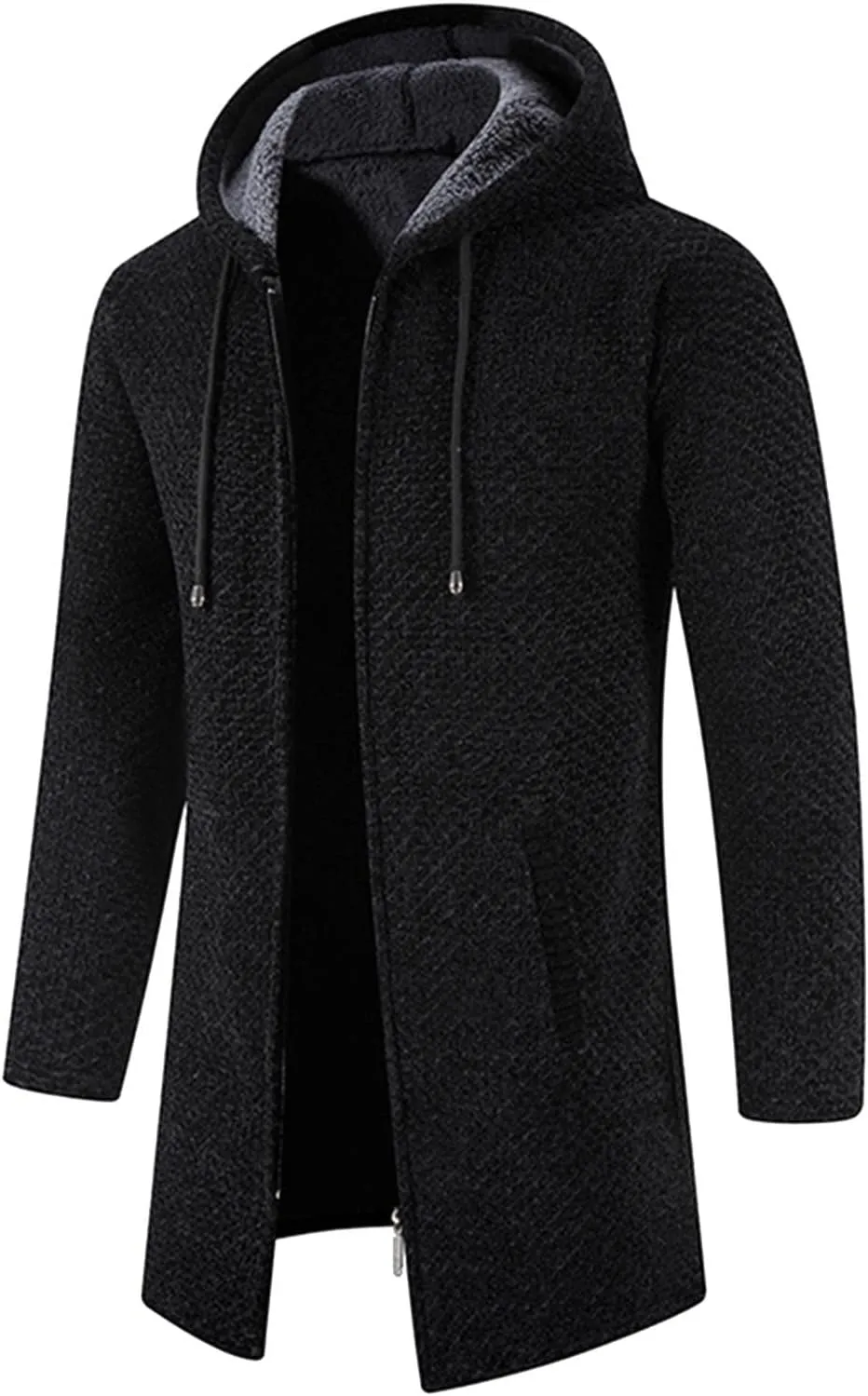 Mens Cardigan Hoodie Sweaters Full Zip Fleece Lined Thermal Knitted Sweater Long Sleeve Drawstring Hooded Sweatshirts