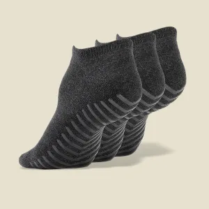 Men's Dark Grey Low Cut Ankle Non Skid Socks - 3 pairs