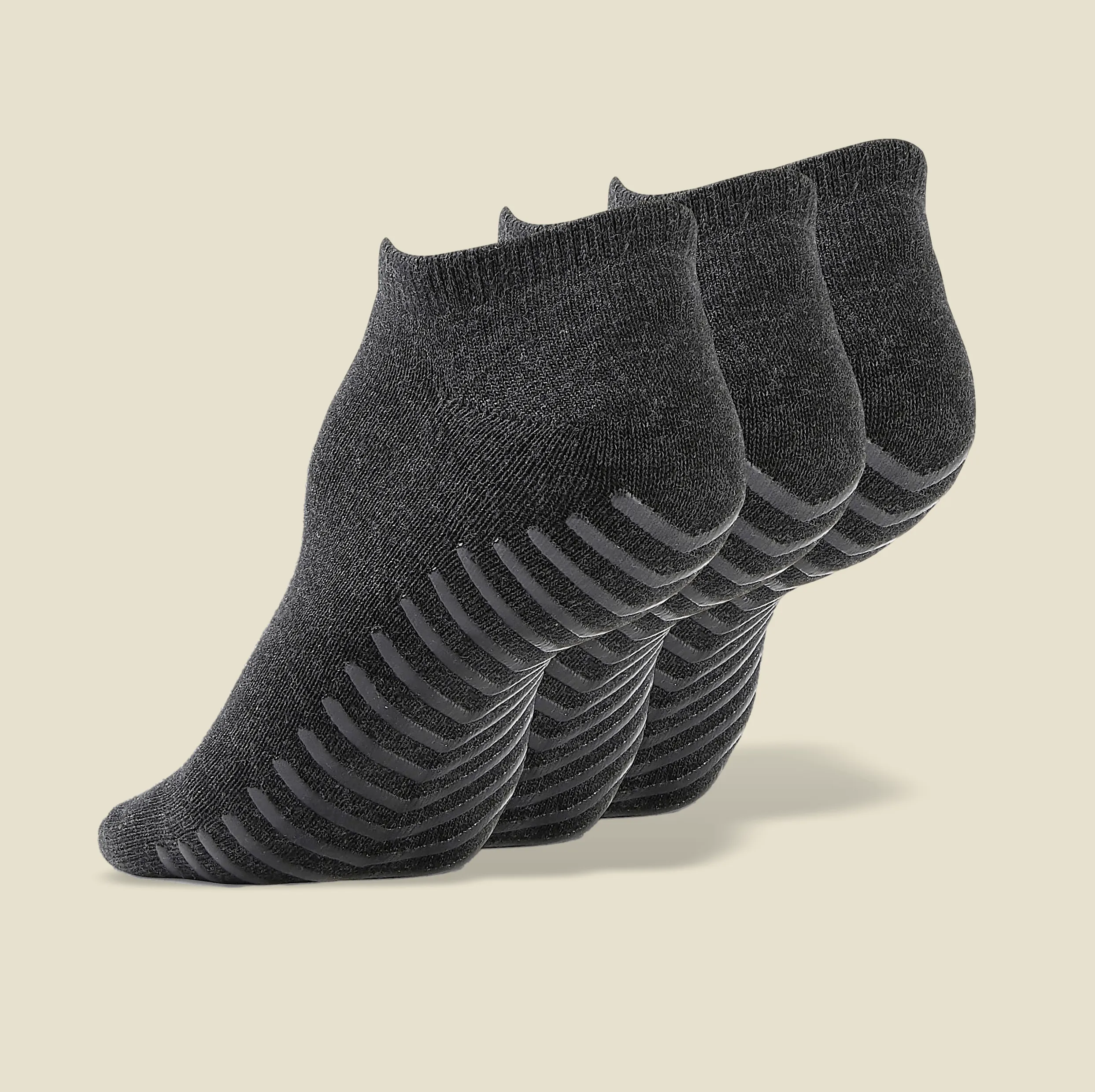 Men's Dark Grey Low Cut Ankle Non Skid Socks - 3 pairs