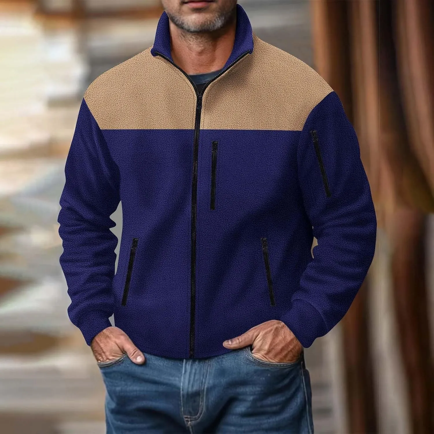 Men's Fleece Jackets Full Zip Lightweight Outdoor Hiking Jackets with Pockets Winter Casual Long Sleeve Warm Outwear