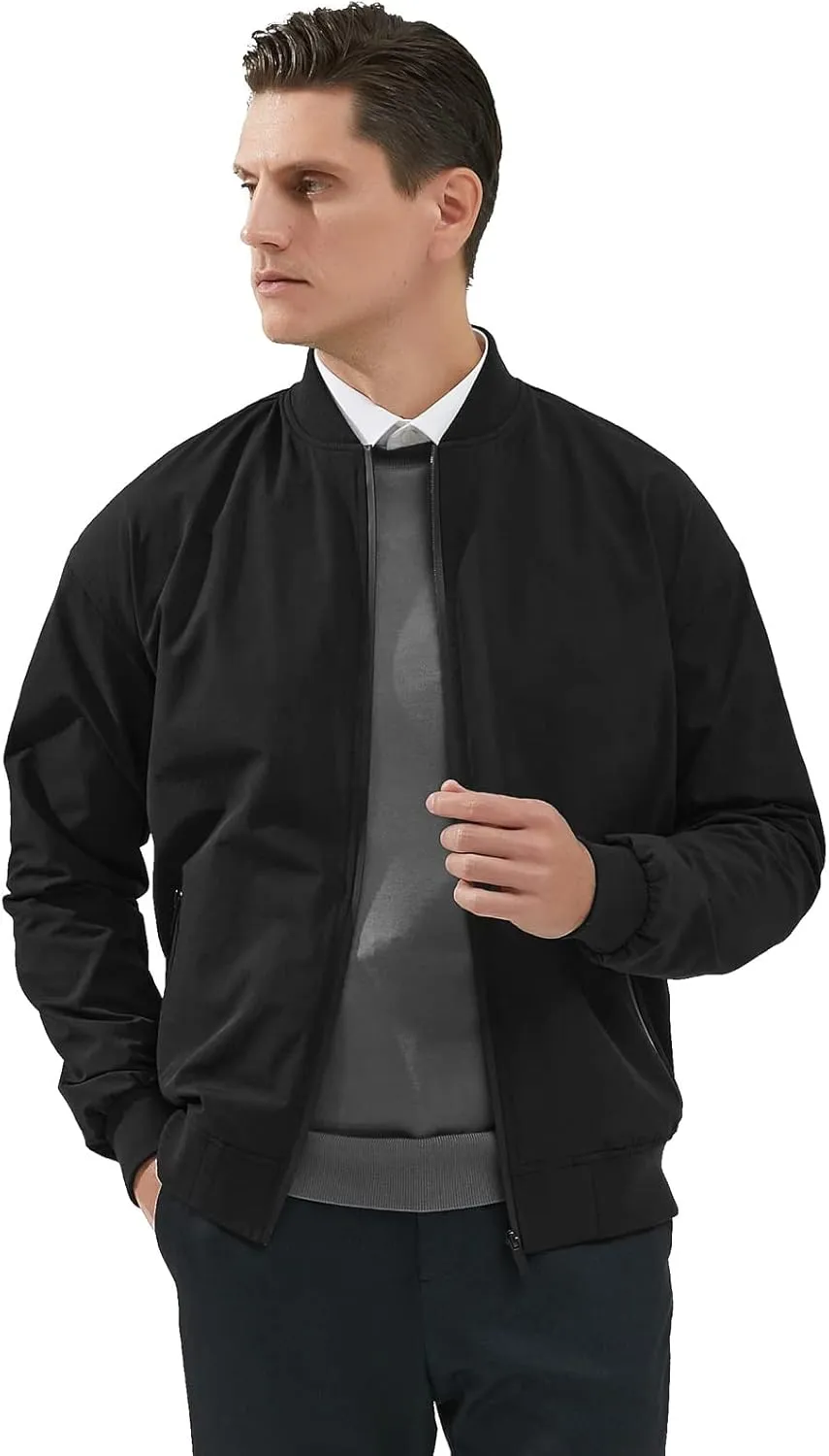 Men's Lightweight Flight Bomber Jackets Casual Varsity Windbreaker Track Jacket Outdoor Soft-Shell Golf Coat