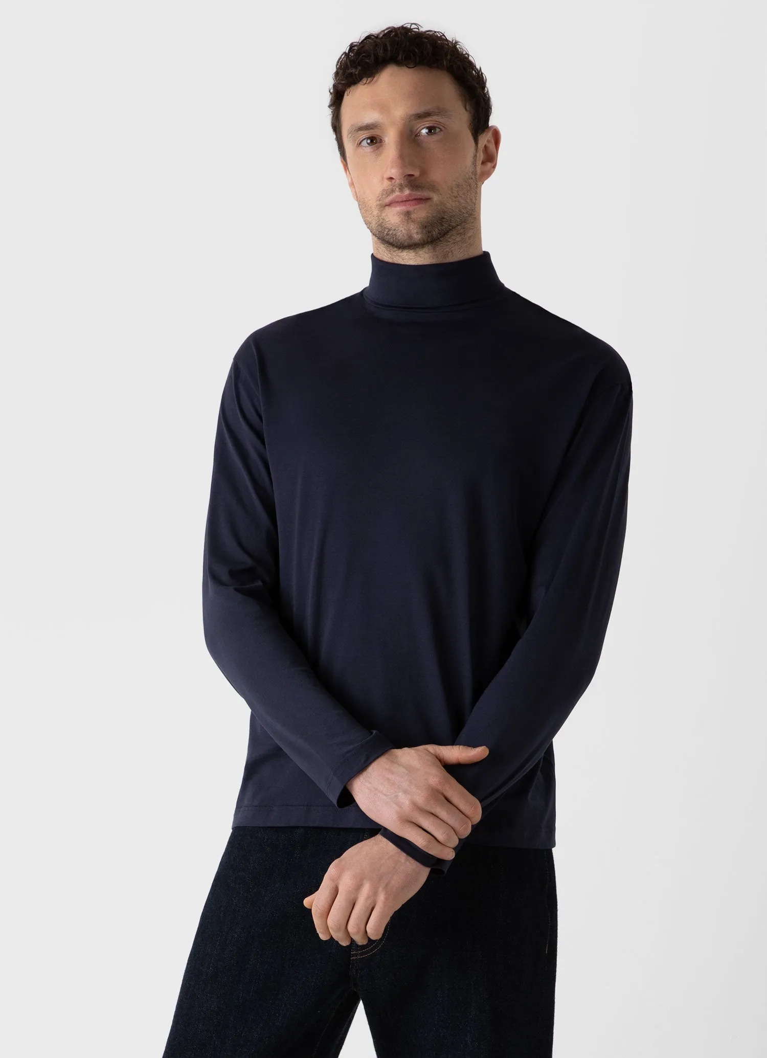 Mens Premium Navy Long Sleeve Roll Neck Sweater - Stylish and Comfortable Knit Top