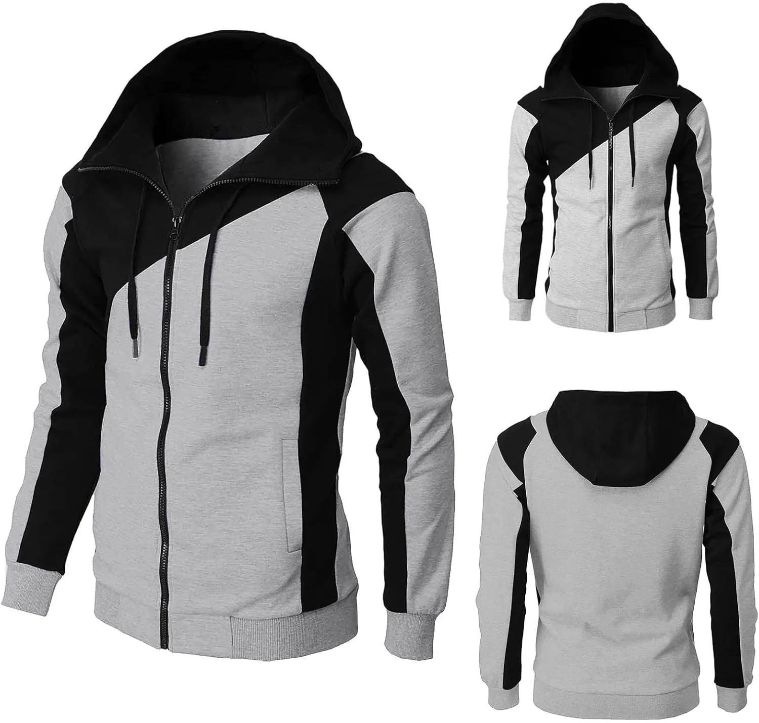 Mens Zip Up Waffle Jacket Long Sleeve Basic Stretch Muscle Shirts Casual Solid Plus Size Slim Fit Athletic T-Shirts