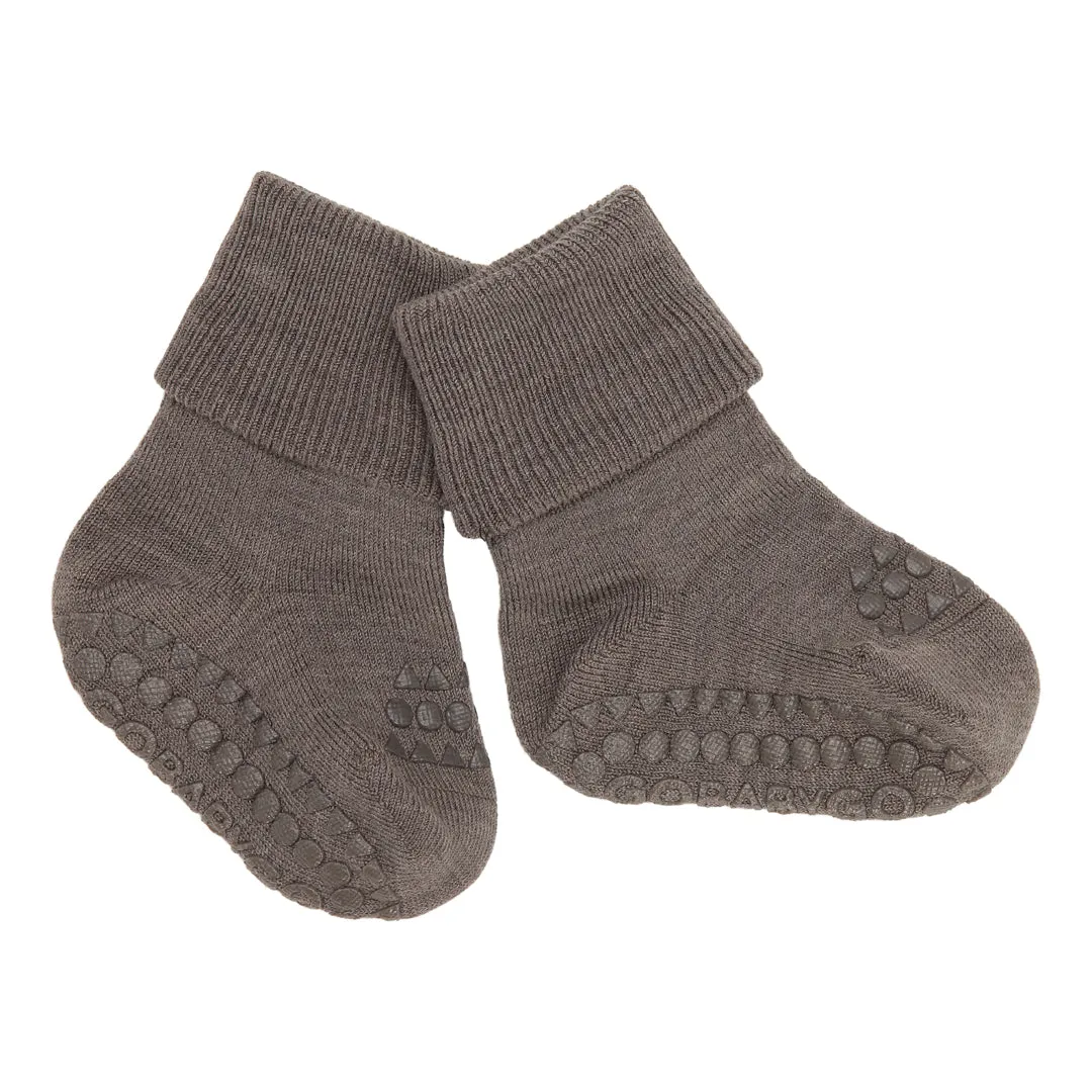 Non-Slip Grip Socks - Merino Wool - Brown Melange