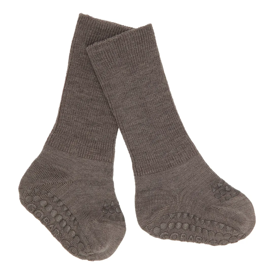 Non-Slip Grip Socks - Merino Wool - Brown Melange