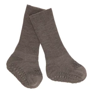 Non-Slip Grip Socks - Merino Wool - Brown Melange