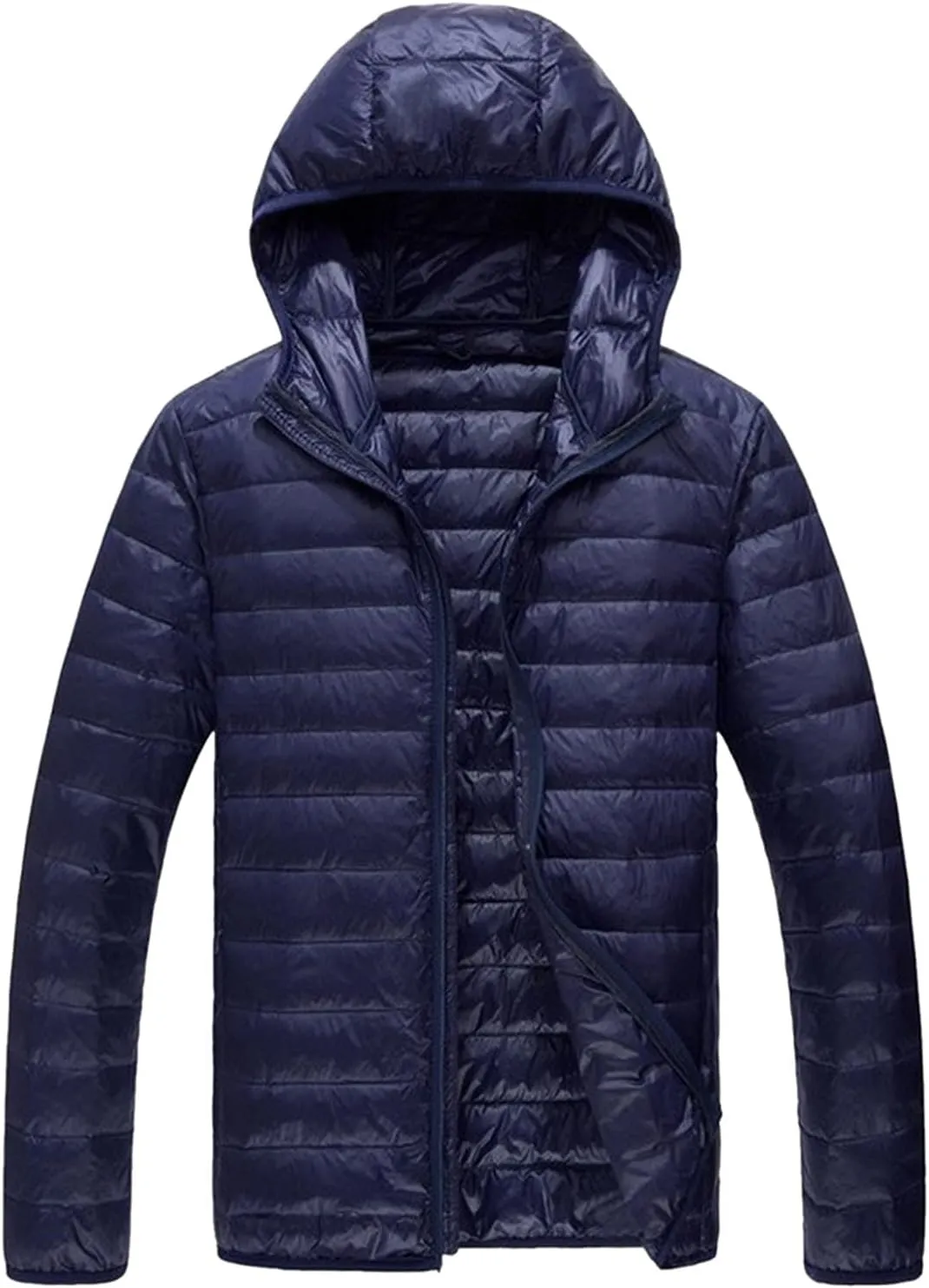 QWENTMTNTY Winter Puffer Jackets for Men with Hoodie Slim Fit Zipper Thermal Down Coats Big and Tall Waterproof Windbreaker