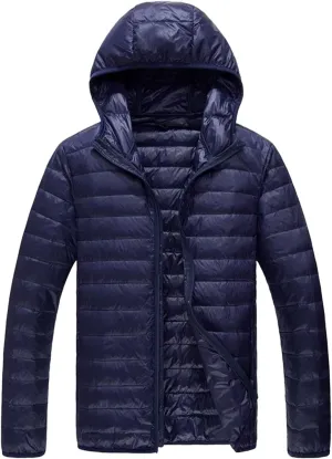 QWENTMTNTY Winter Puffer Jackets for Men with Hoodie Slim Fit Zipper Thermal Down Coats Big and Tall Waterproof Windbreaker
