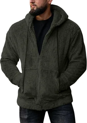 RTRDE Mens Casual Jacket Lightweight Sherpa Jackets Full Zip Warm Fuzzy Windproof Winter Coats Hooded Work Coats, M-3XL