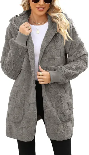 Sherpa Lined Hoodie Womens Sherpa Jacket Fuzzy Hoodie Solid Color Warm Oversized Fleece Jackets Fluffy Coat with Pockets