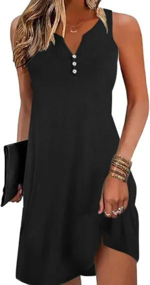 SimpleFun Womens Summer Dresses V Neck Sleeveless Sundresses with Pockets Beach Dress Cover Ups Floral Tank Dresses