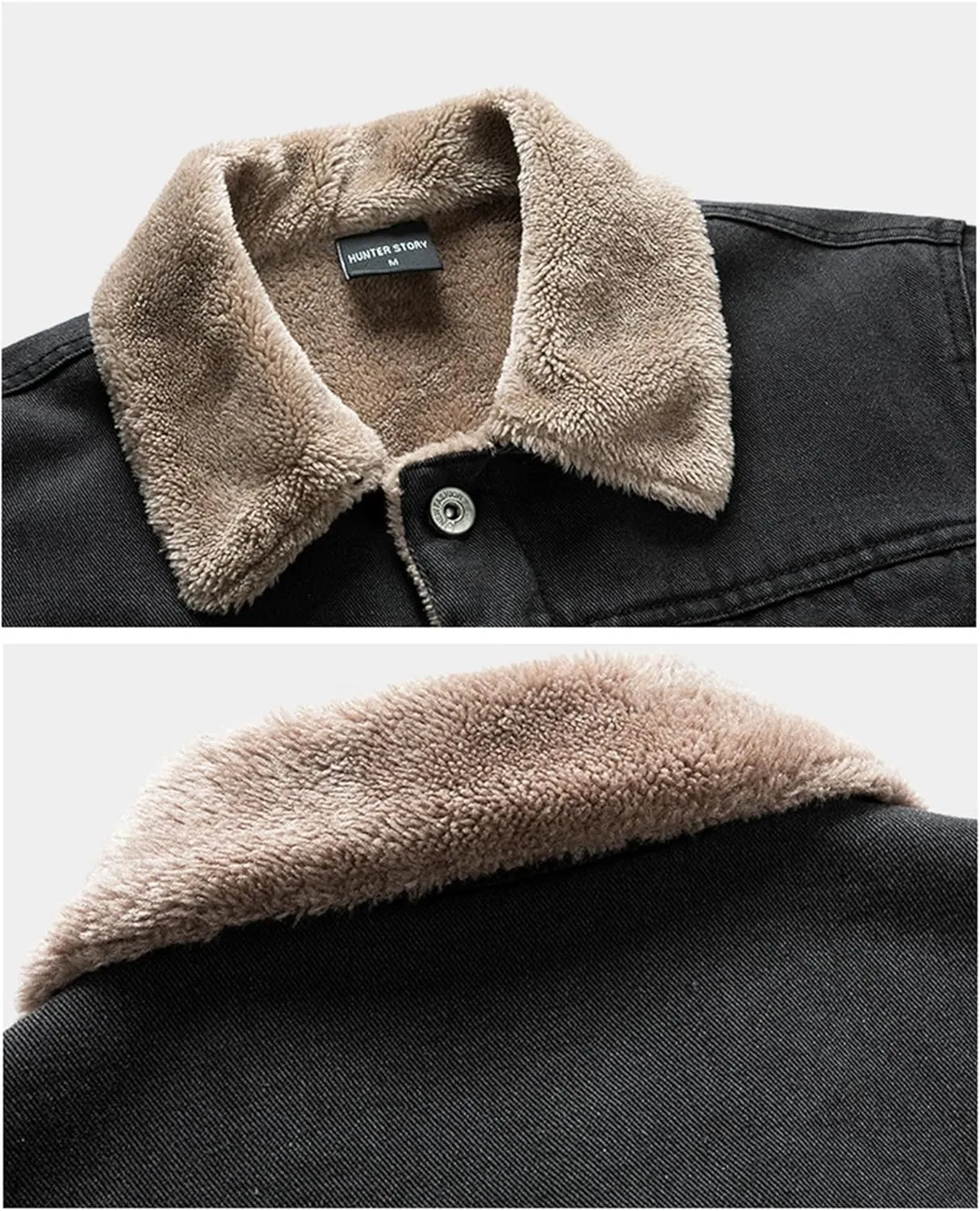 Thatrich Men's Sherpa Lined Shirt Fleece Lining Jacket Button Down Shirts Coat Vintage Bomber Jacket Long Sleeve Winter Coats