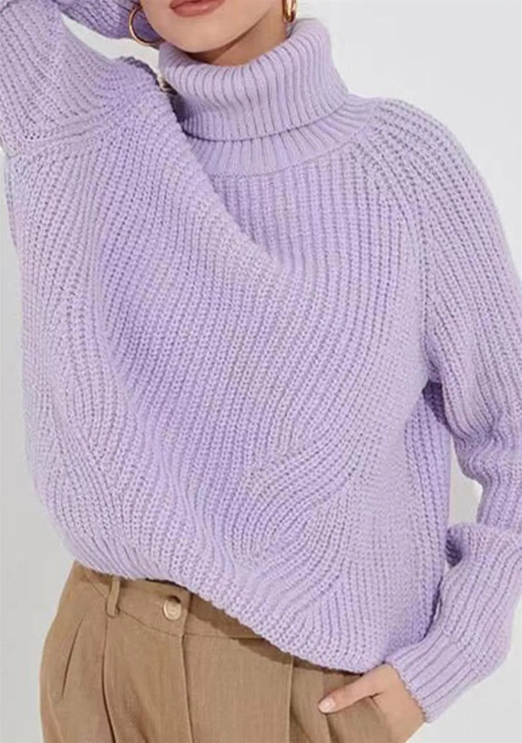 TYQQU Womens Solid Color Long Sleeve Sweater Baggy Chunky Pullover Warm Turtleneck Jumper Top