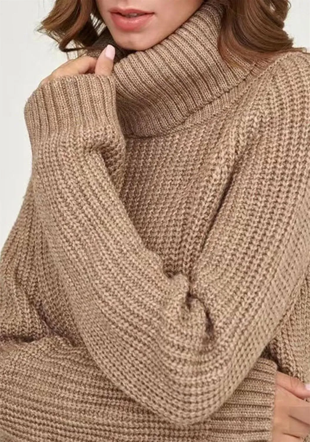 TYQQU Womens Solid Color Long Sleeve Sweater Baggy Chunky Pullover Warm Turtleneck Jumper Top