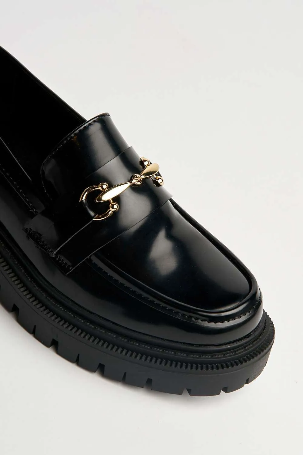 Visna Chain Link Detail Chunky Loafers in Black Matt
