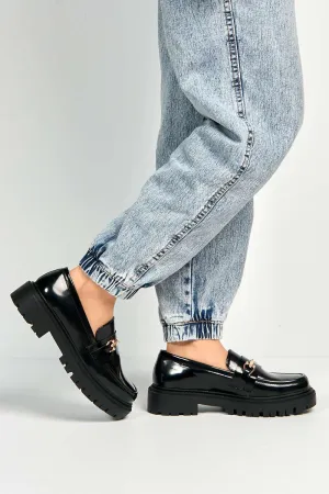 Visna Chain Link Detail Chunky Loafers in Black Matt
