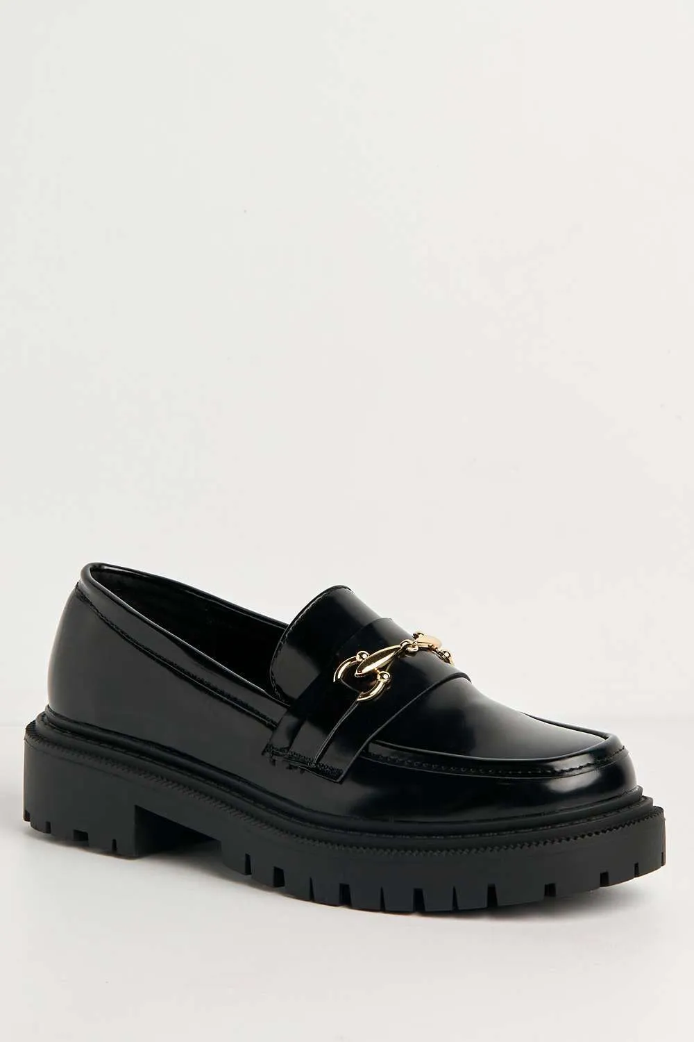 Visna Chain Link Detail Chunky Loafers in Black Matt