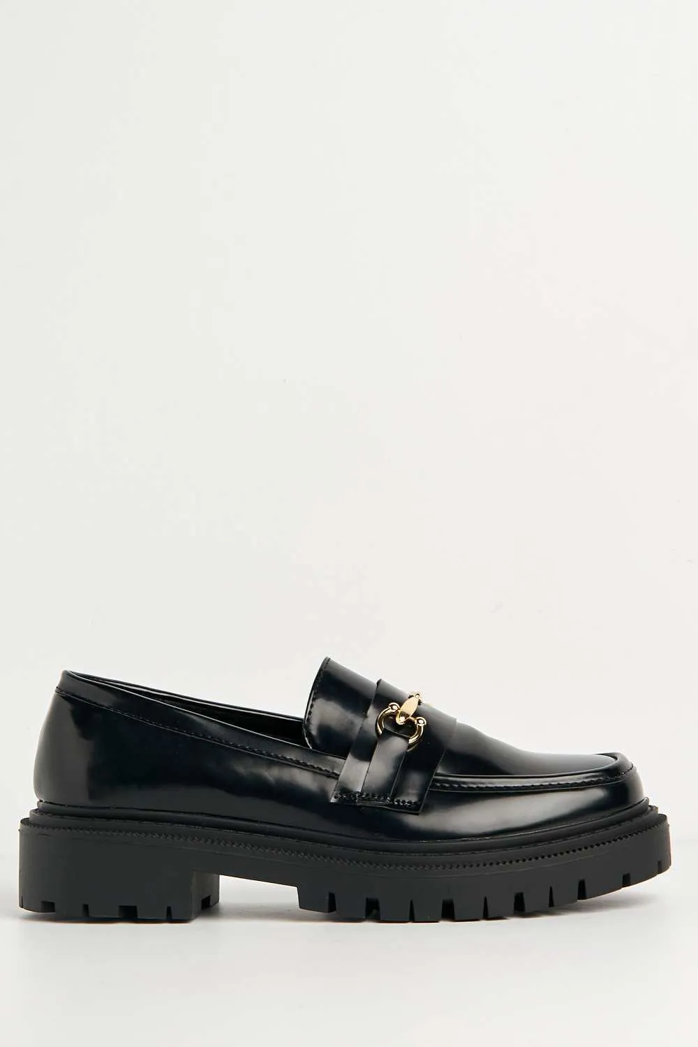 Visna Chain Link Detail Chunky Loafers in Black Matt