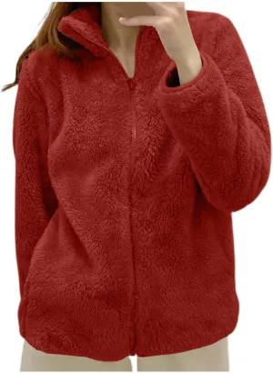 Women Winter Polar Fleece Jacket 2024 Sherpa Lined Plus Size Warm Cardigans Jackets Full Zip Stand Collar Fashion Outwear