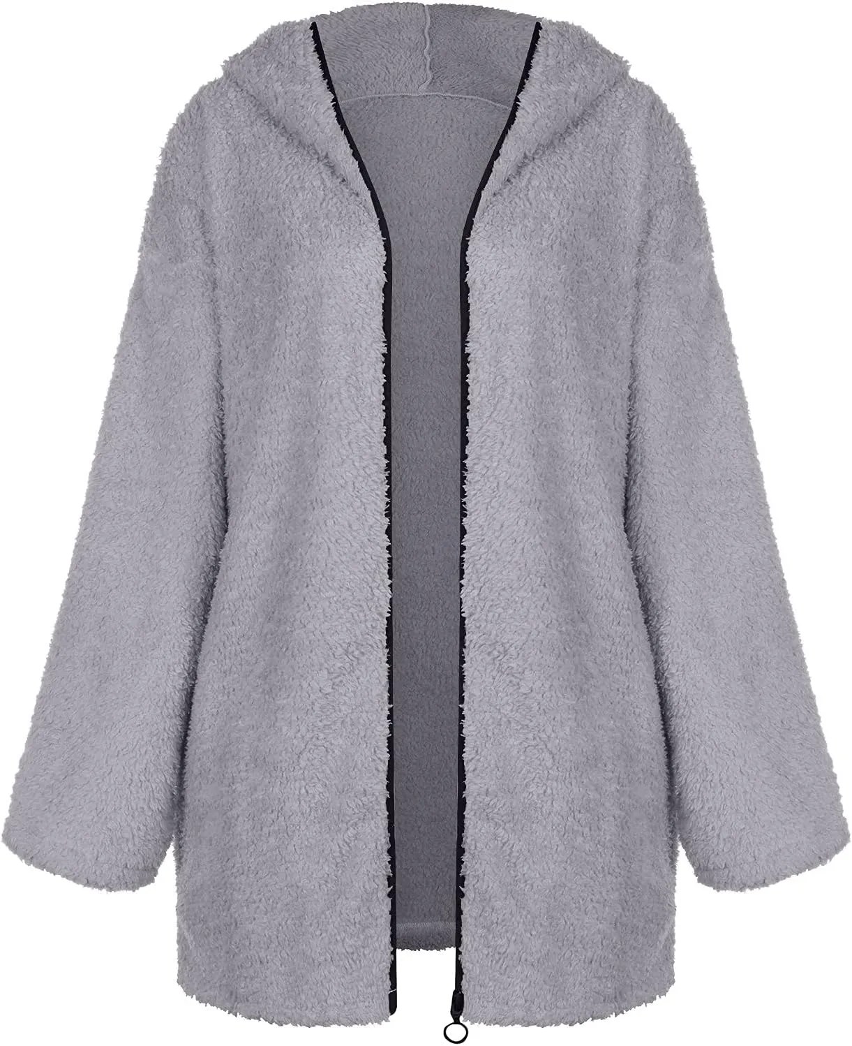 Womens Warm Fuzzy Zip Up Hoodie 2024 Winter Long Sleeve Solid Fuzzy Fleece Jacket Plus Size Sherpa Coat with Pockets
