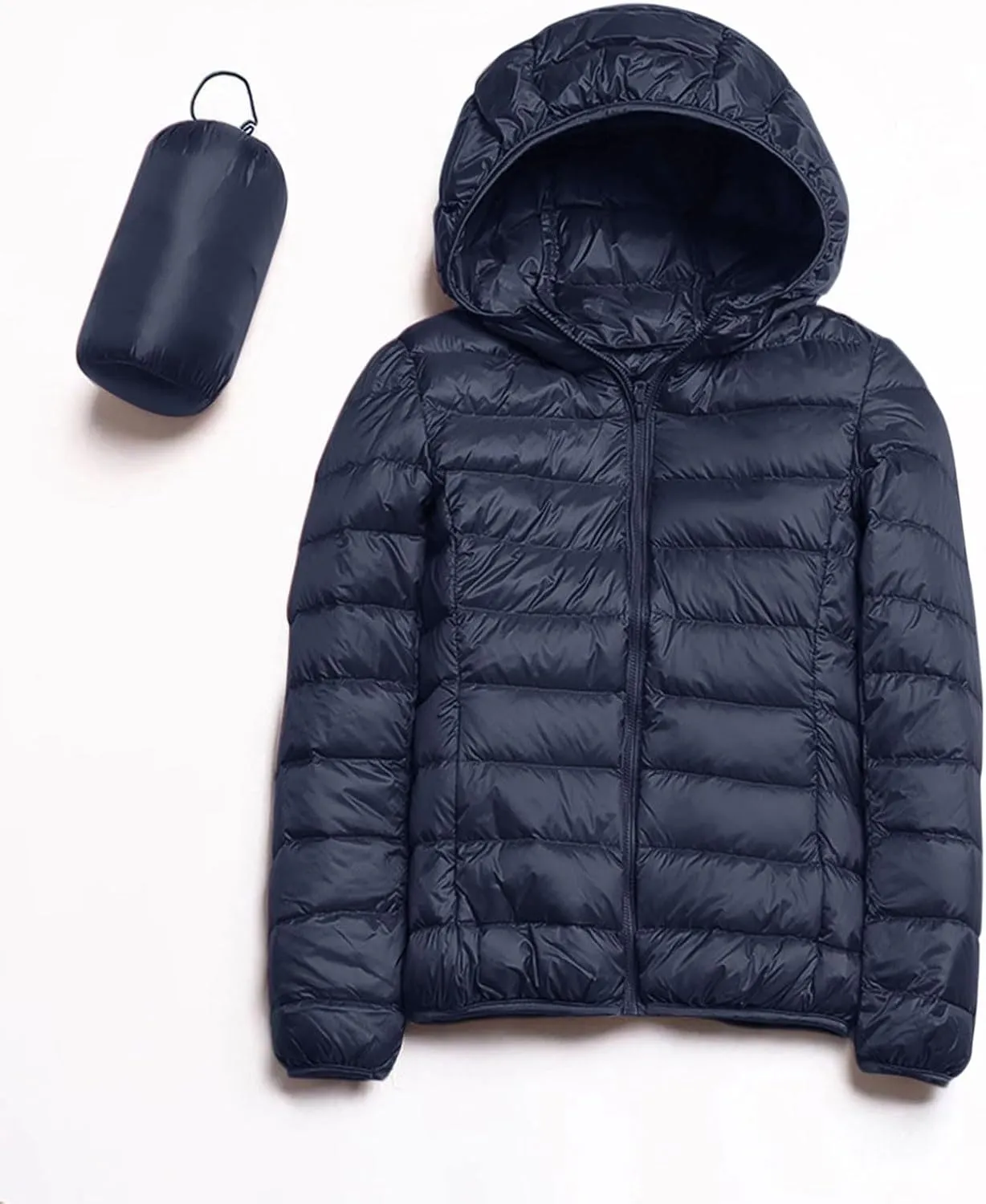 Womens Winter Cropped Jackets Packable Lightweight Solid Color Casual Puffer Jacket Warm Zip Up Hooded Quilted Down Jacket